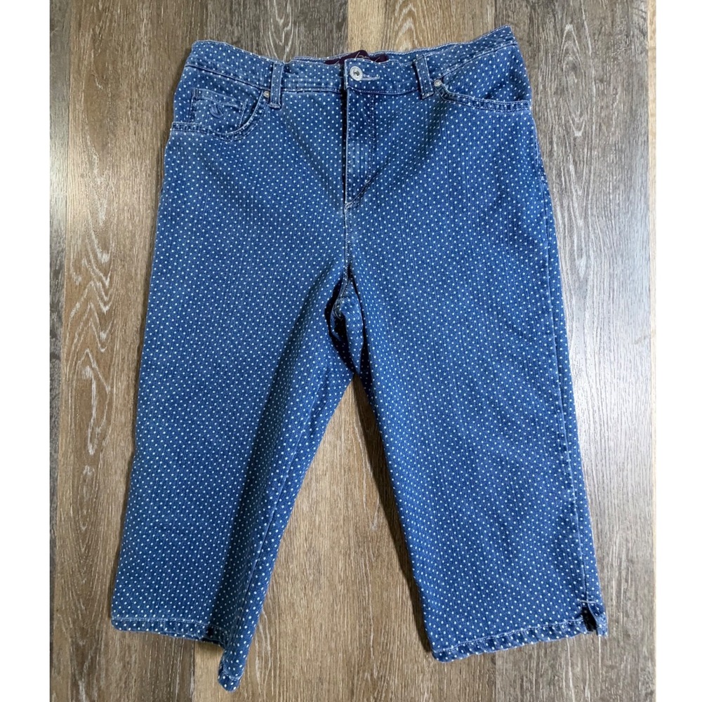 Gloria Vanderbilt Amanda Capri Women 12P Blue Polka Dot High Rise Cropped Jeans